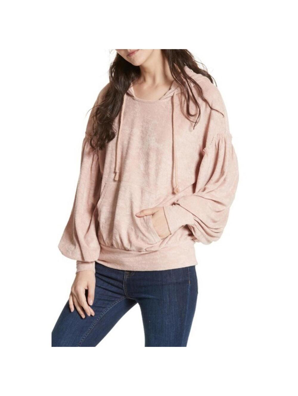Free People Early Morning Tan Balloon Sleeve Hoodie Sweatshirt XS